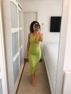 Aritzia Olive Green Twist Front Cutout Midi Dress